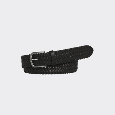 mens black braided leather belt