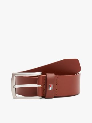 Tommy Hilfiger Men's Iconic Monogram Crest Plaque Buckle Leather Belt - Tan - Size L (38-40)