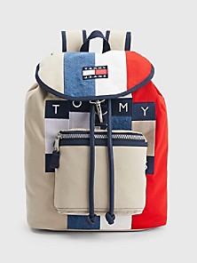 Tommy Hilfiger Backpack Canvas Small Book Bag 2 Pocket School Travel Colorblock 