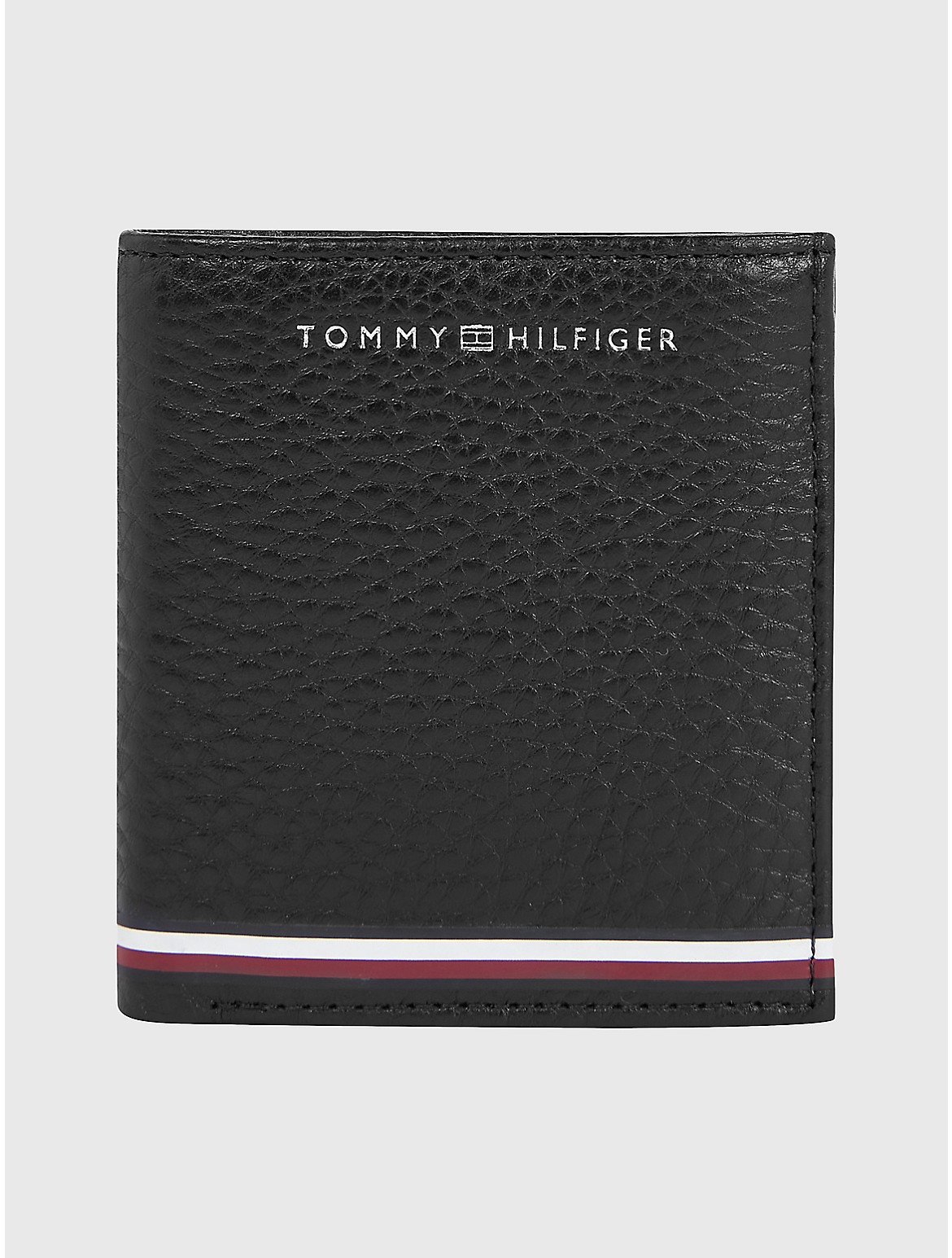 Tommy Hilfiger Men's Logo Stripe Pebbled Trifold Wallet - Black