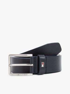 Contrast Buckle Leather Belt, Space Blue