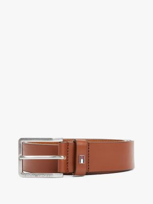 Contrast Buckle Leather Belt, Cognac