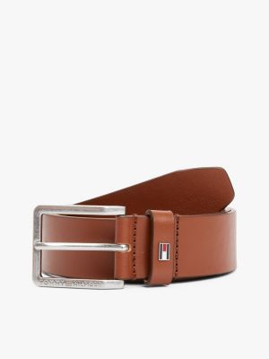 Contrast Buckle Leather Belt, Cognac