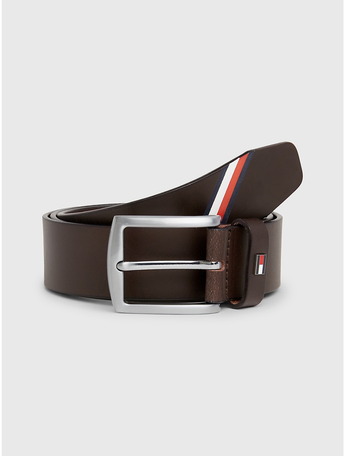 Tommy Hilfiger Men's Flag Stripe Logo Leather Belt - Brown - 32
