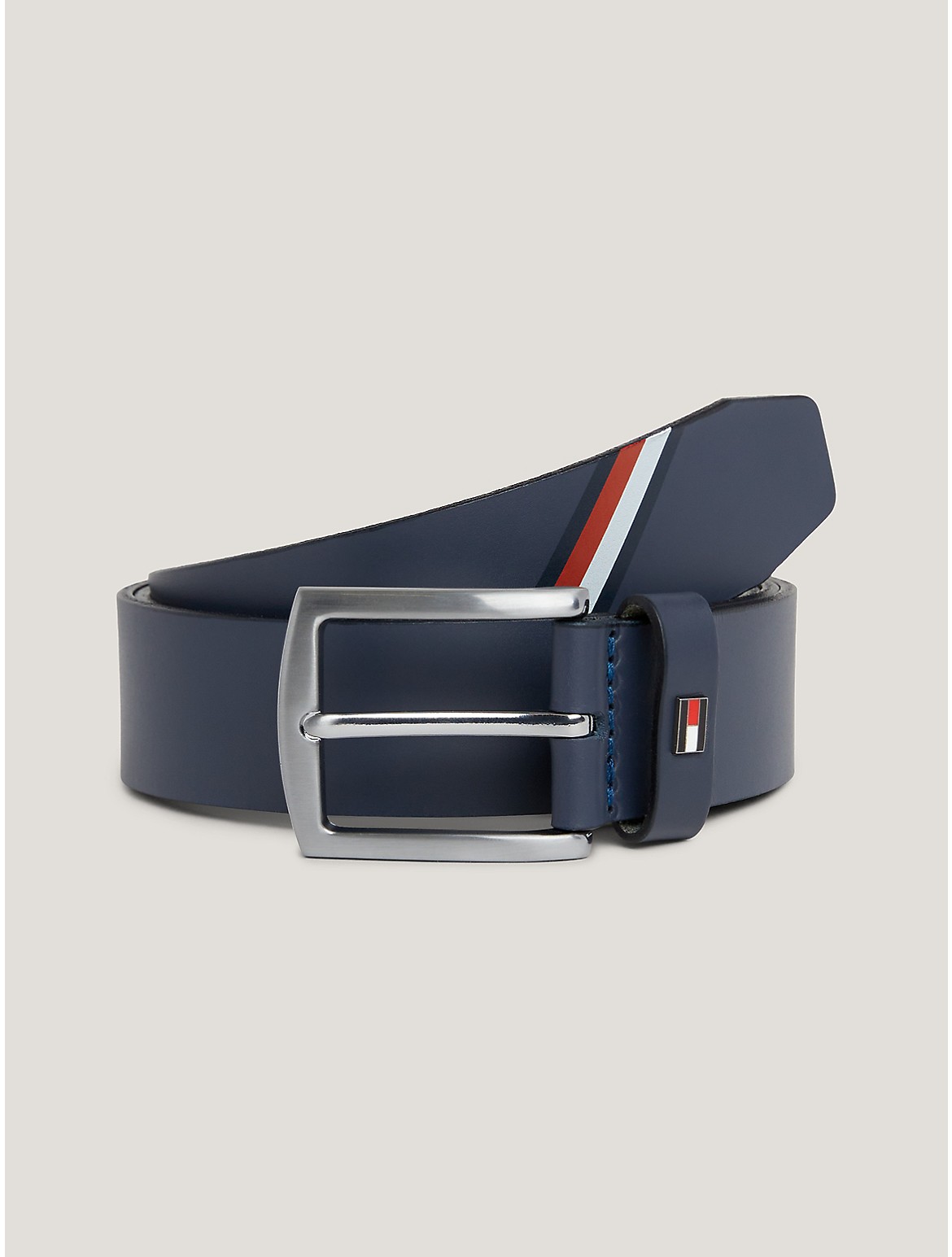 Tommy Hilfiger Men's Flag Stripe Logo Leather Belt - Blue - 36