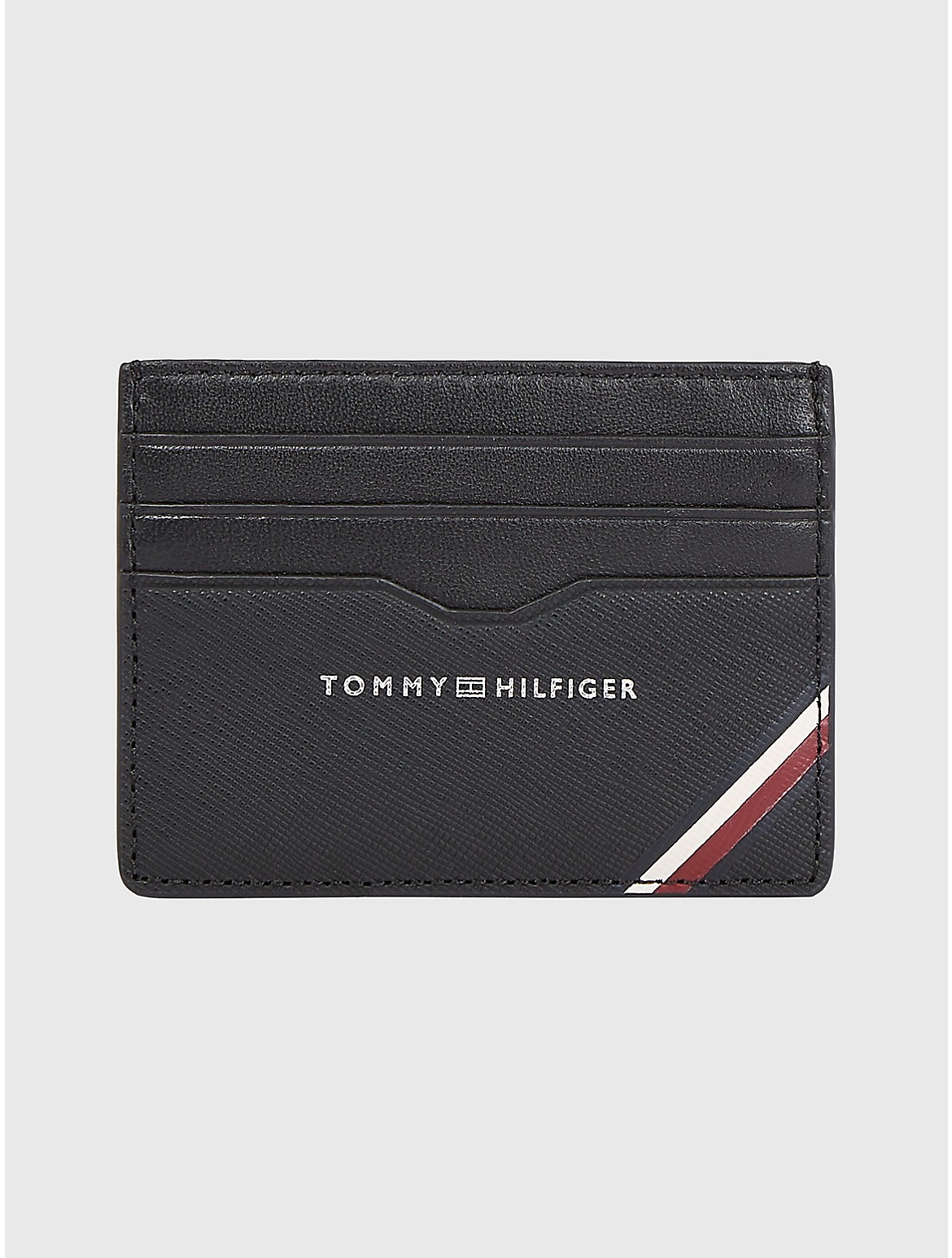 Tommy Hilfiger Men's Stripe Leather Credit Card Holder - Black