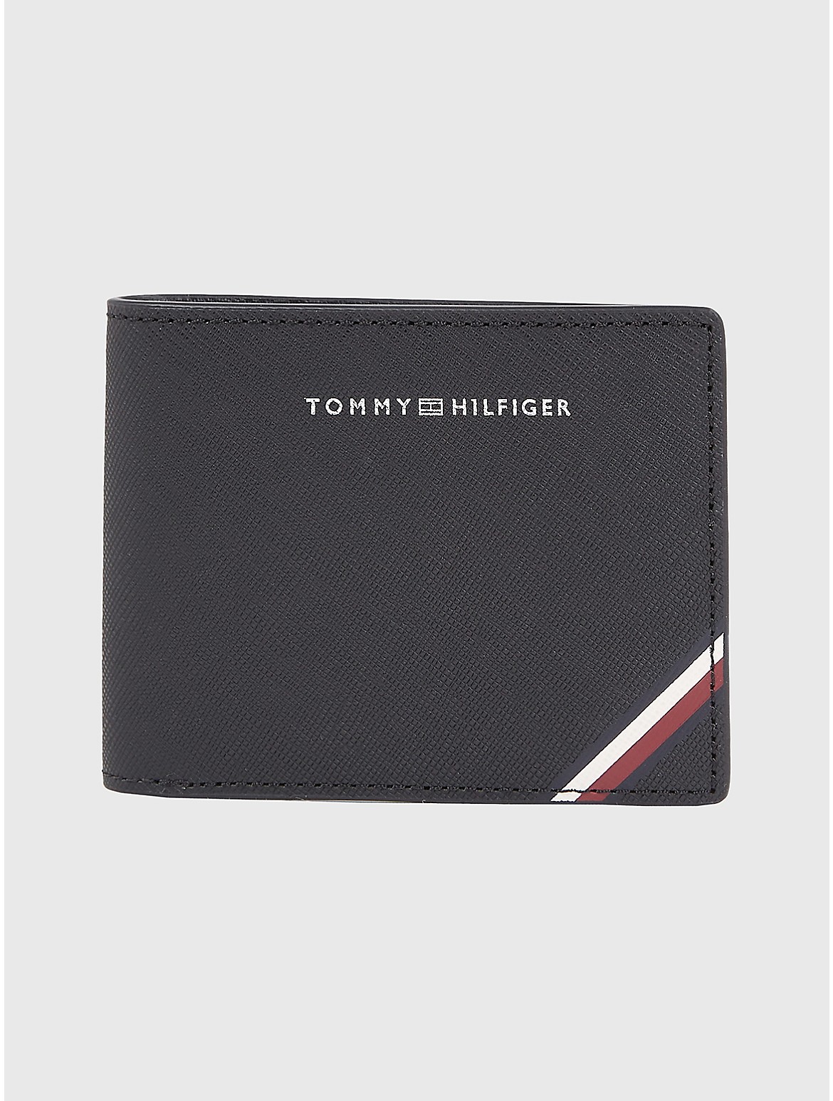 Tommy Hilfiger Men's Stripe Leather Mini Credit Card Wallet - Black