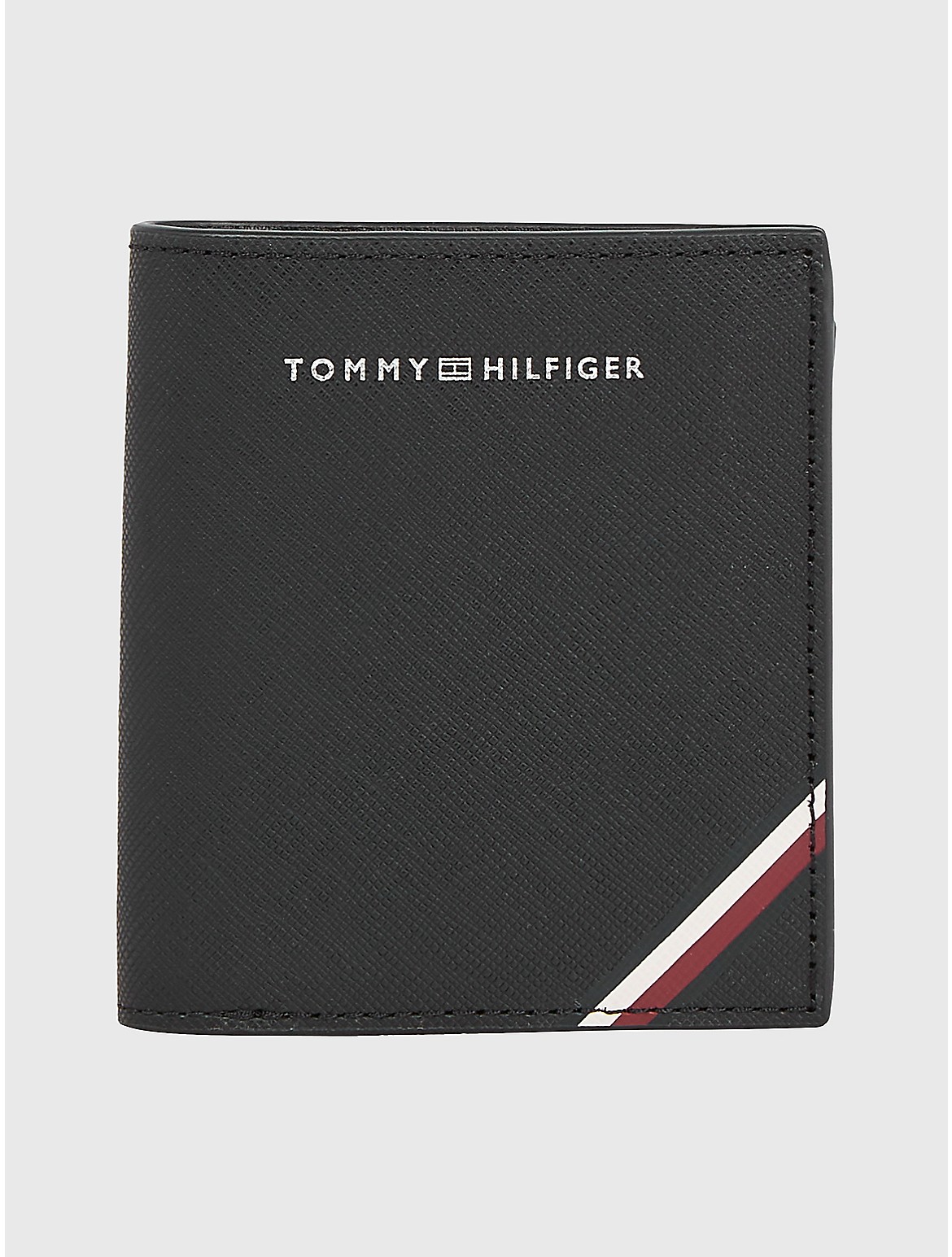 Tommy Hilfiger Men's Stripe Leather Trifold Wallet - Black