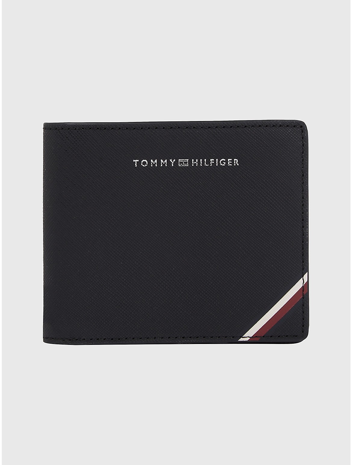 Tommy Hilfiger Men's Stripe Leather Wallet with Coin Pocket - Black
