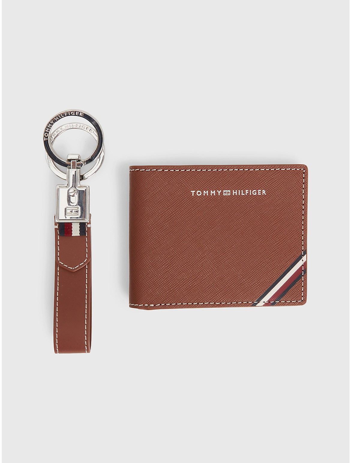 Tommy Hilfiger Men's Flag Stripe Mini Card Wallet and Keychain - Brown