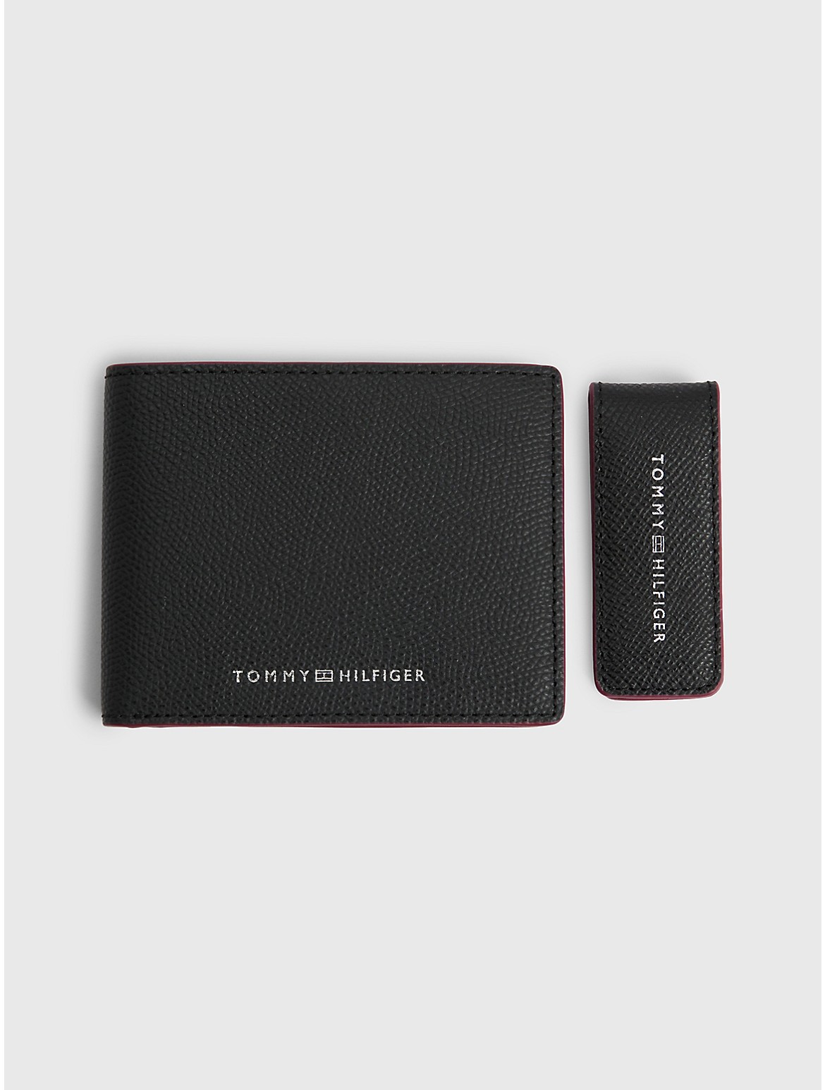 Tommy Hilfiger Men's Leather Mini Card Wallet and Money Clip Set - Black