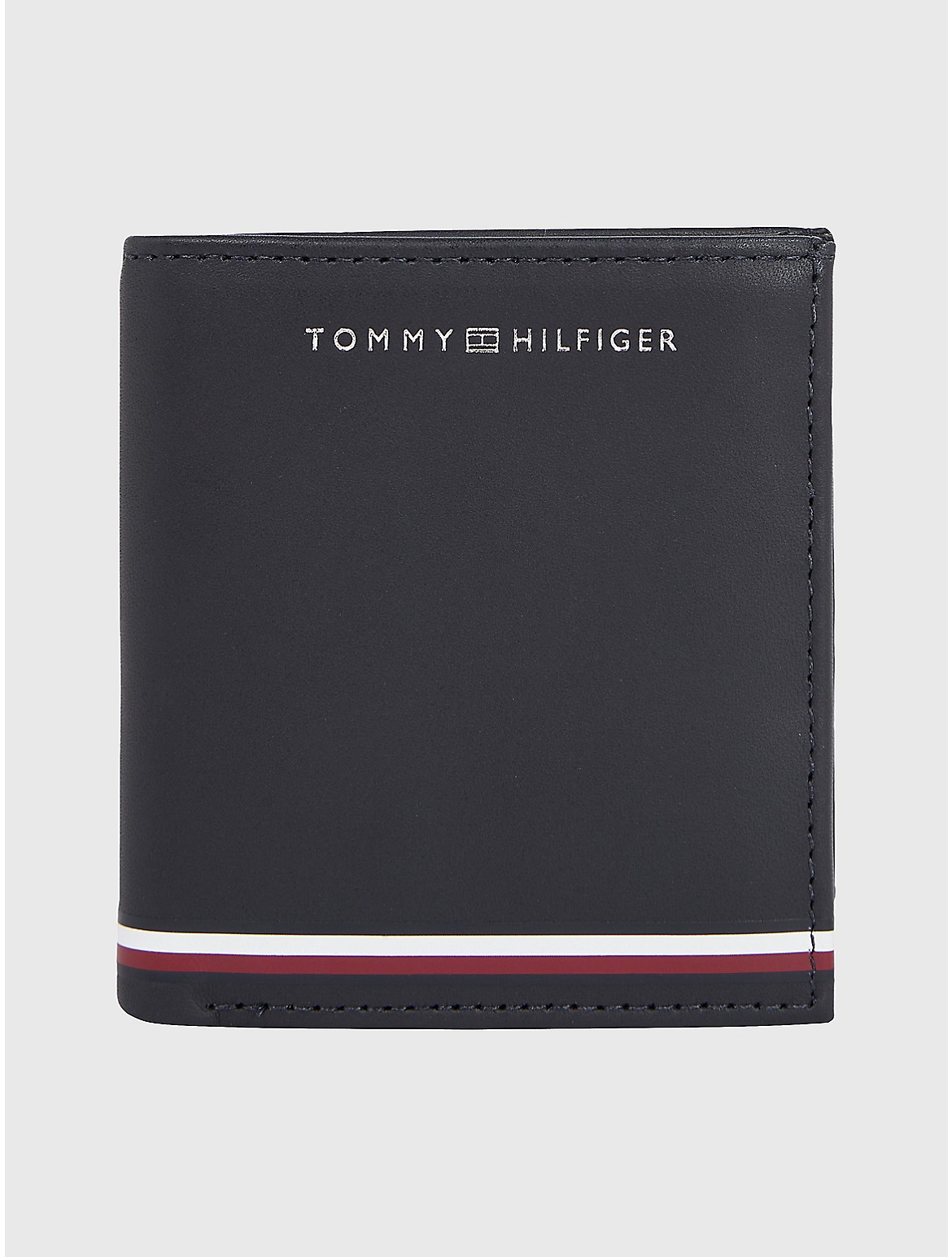 Tommy Hilfiger Men's Logo Stripe Leather Trifold Wallet - Blue