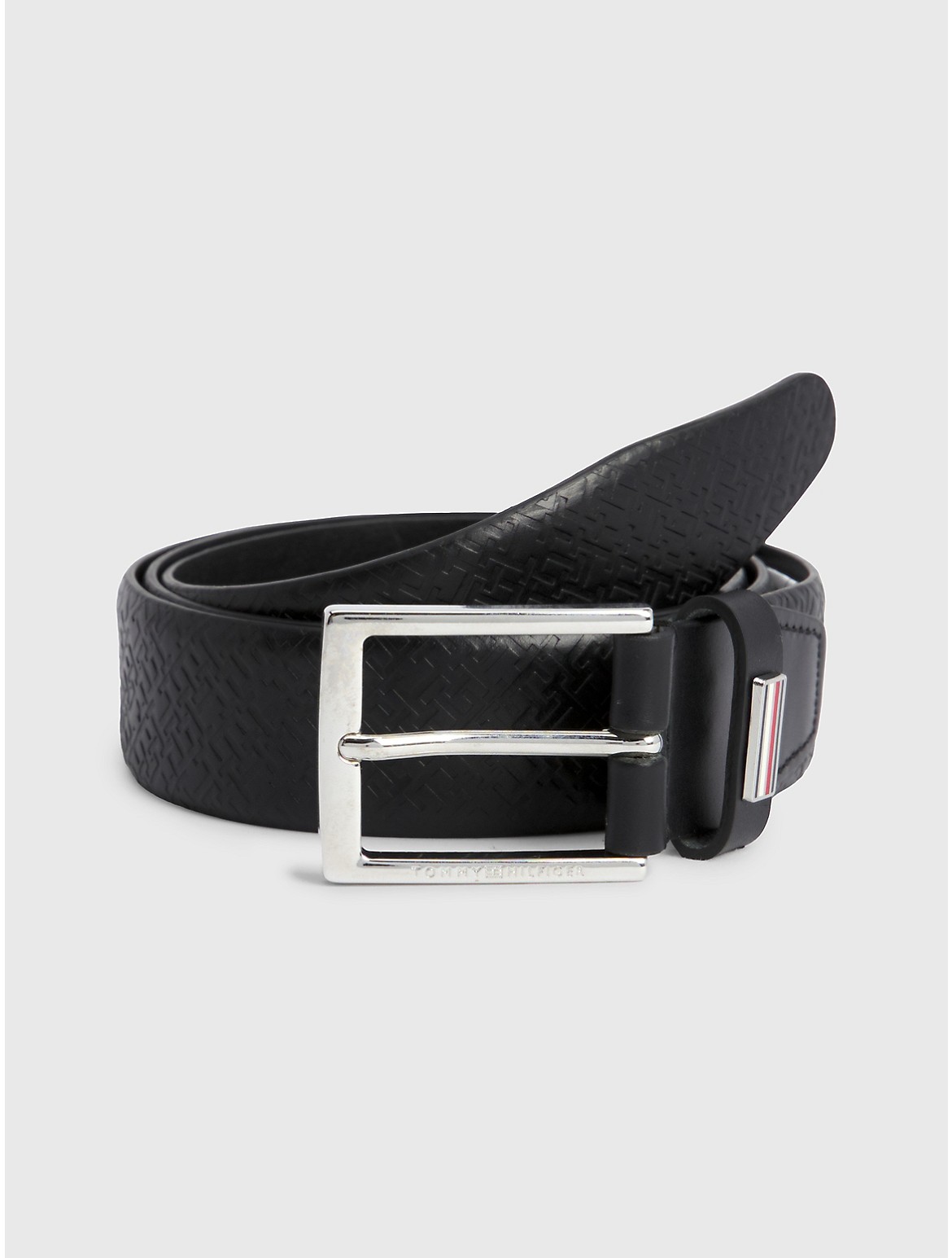Tommy Hilfiger Men's TH Logo Embossed Leather Belt - Black - 32