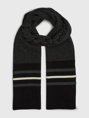 TH Twist Logo Wool Scarf, Black/Charcoal Gray