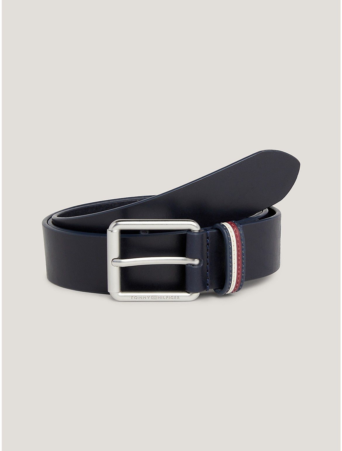 Tommy Hilfiger Men's Signature Stripe Loop Leather Belt