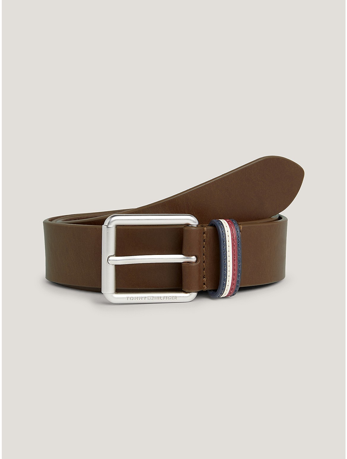 Tommy Hilfiger Men's Signature Stripe Loop Leather Belt