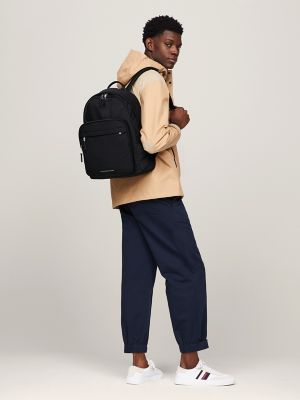Tommy Logo Water Repellent Dome Backpack, Black