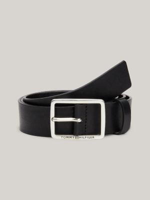 Tommy Logo Leather Belt, Black
