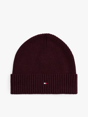 Cotton-Cashmere Blend Beanie, Deep Burgundy Melange