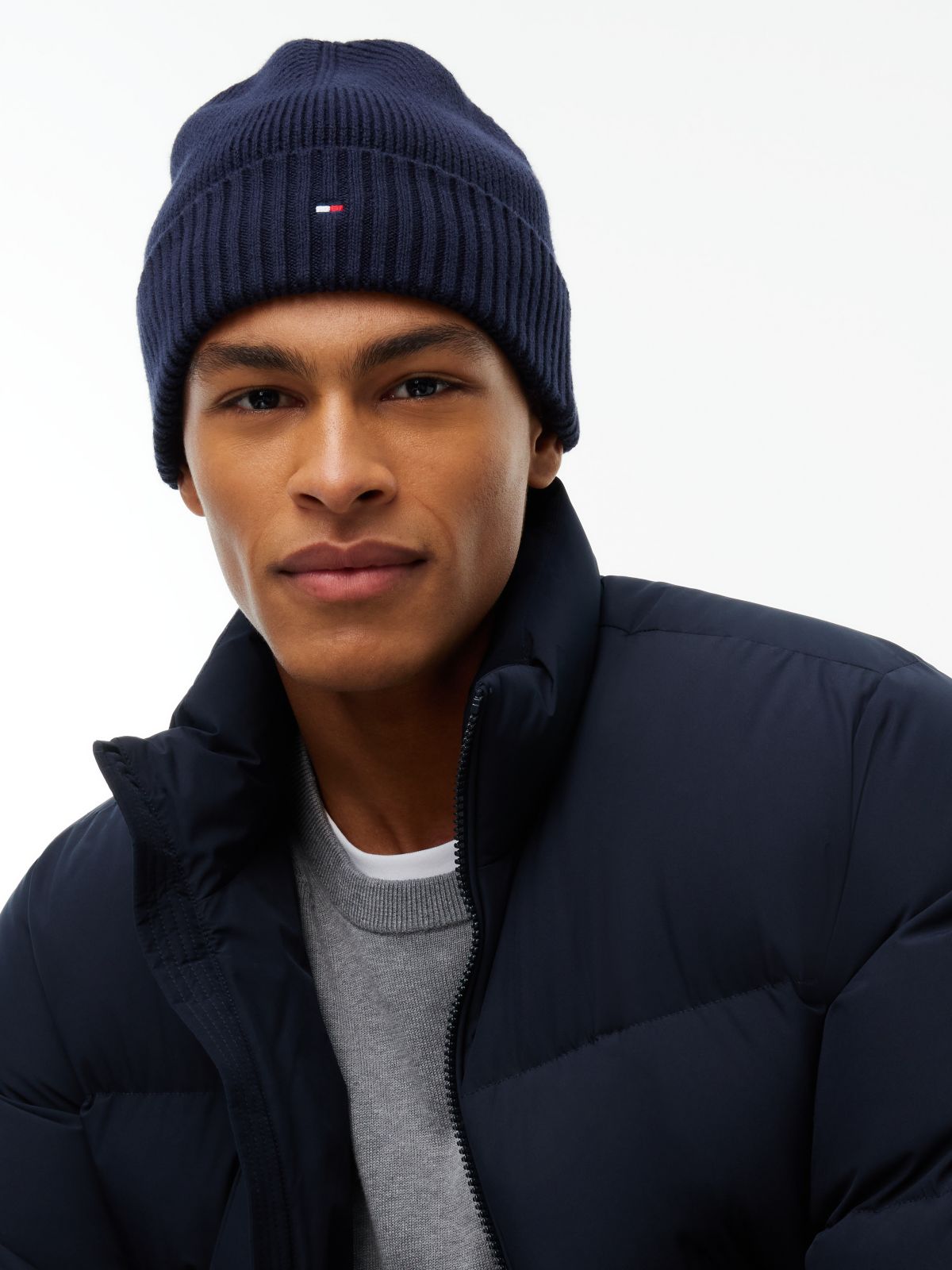 Cotton-Cashmere Blend Beanie — Space Blue