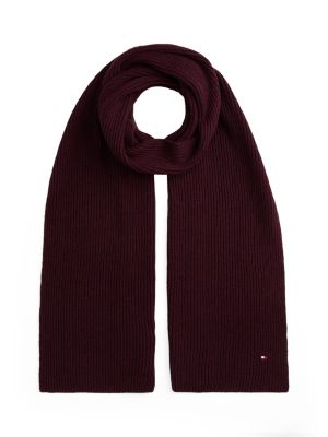 Rib-Knit Cotton-Cashmere Scarf, Deep Burgundy Melange