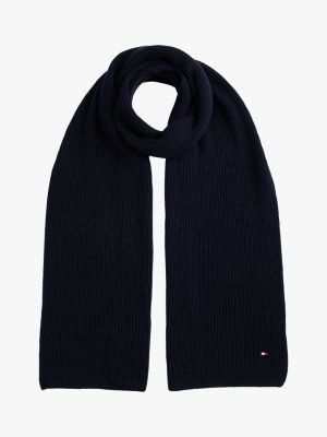 Rib-Knit Cotton-Cashmere Scarf, Space Blue