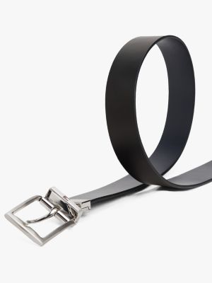 Reversible Flag Logo Loop Leather Belt, Space Blue / Black