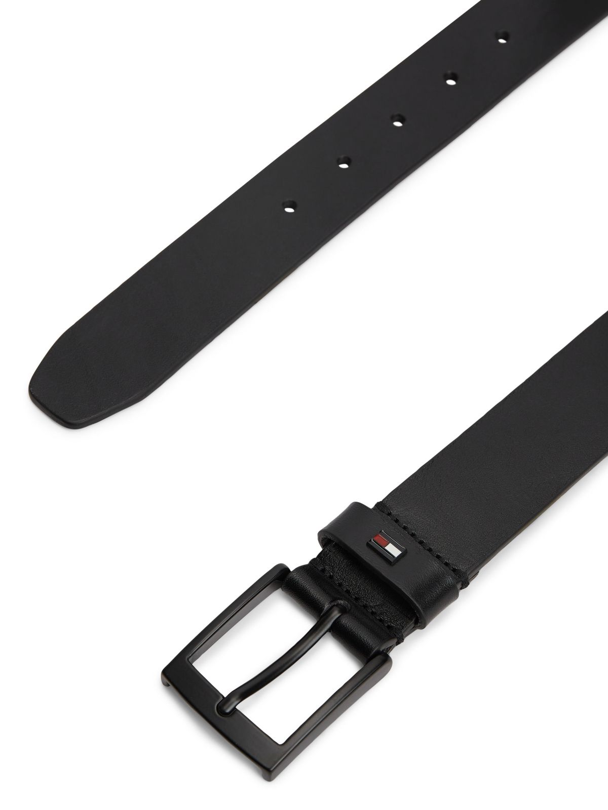 Square Buckle Smooth Leather Belt — Black