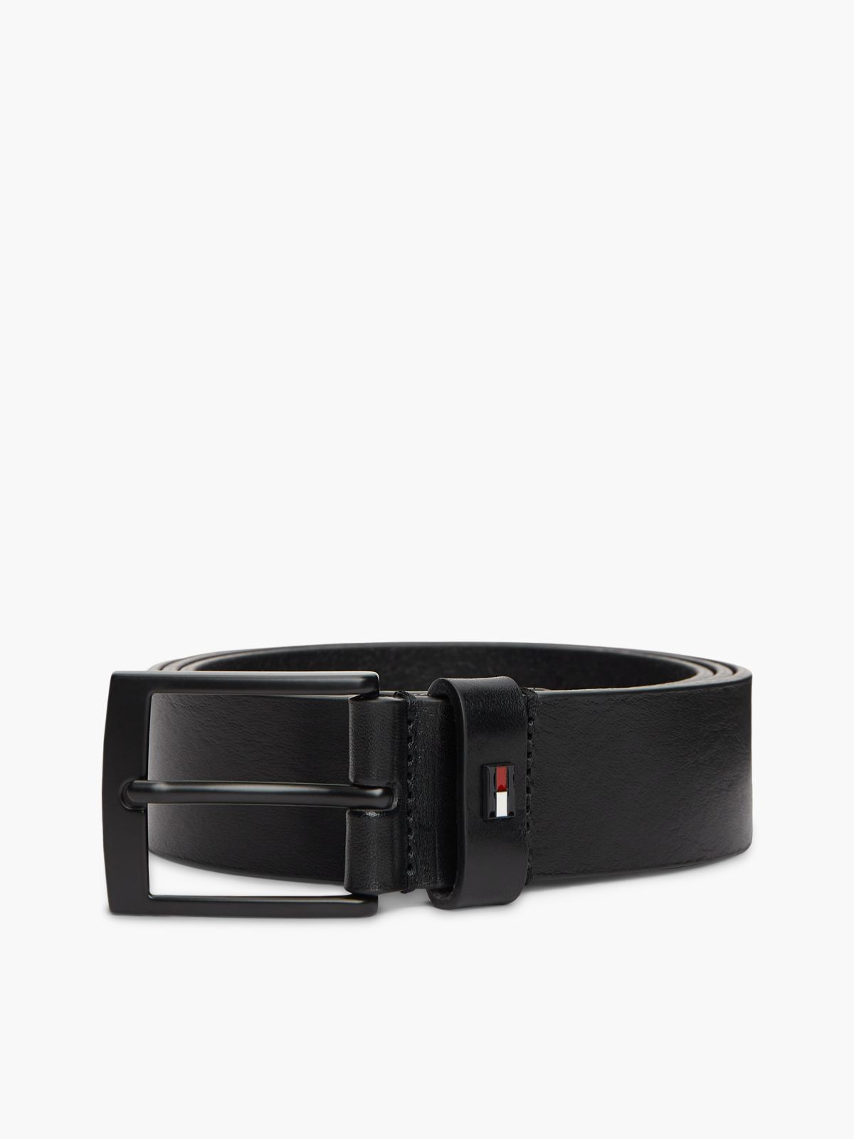 Square Buckle Smooth Leather Belt — Black