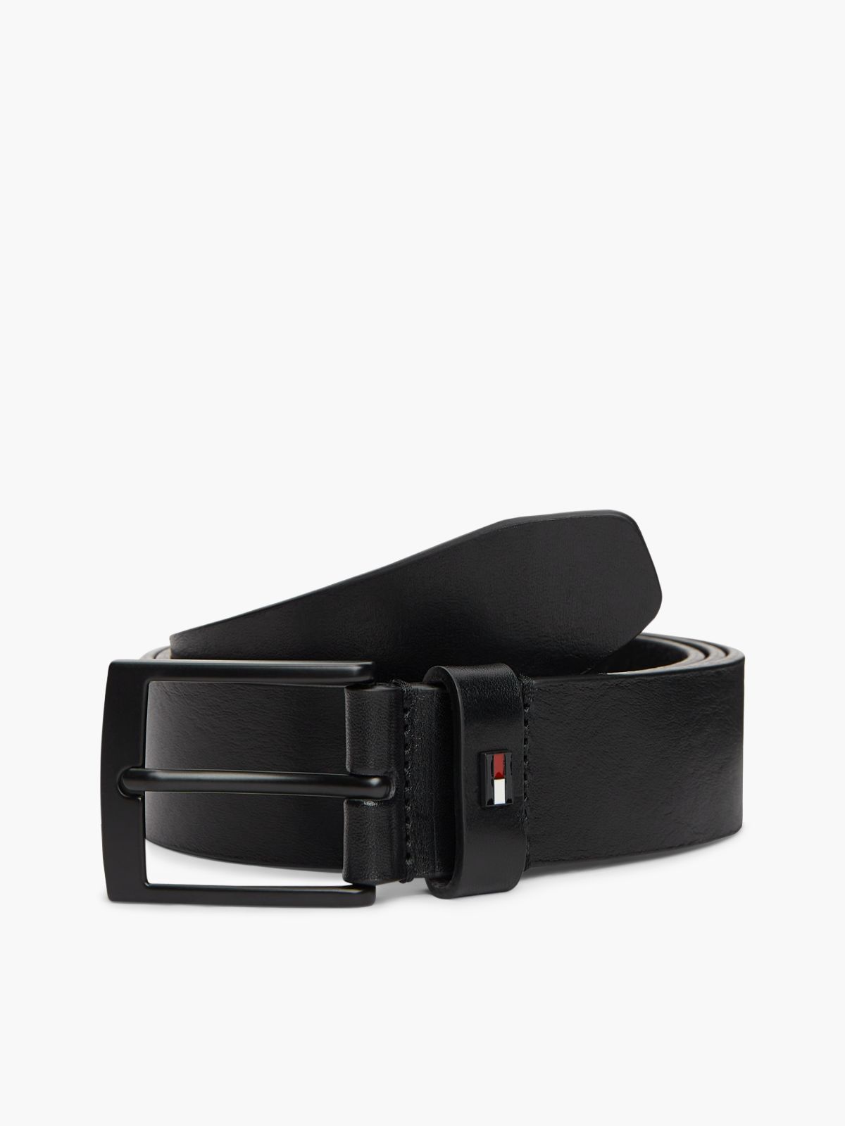 Square Buckle Smooth Leather Belt — Black