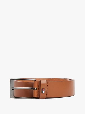 Square Buckle Leather Belt, Cognac