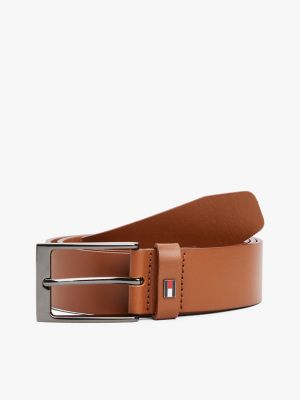 Square Buckle Leather Belt, Cognac