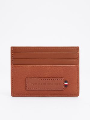 Tommy Logo Leather Card Holder, Winter Cognac