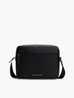 Pebbled Monogram Mini Messenger Bag, Black