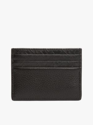 Pebbled Leather Monogram Card Holder, Black