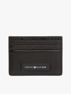 Pebbled Leather Monogram Card Holder, Black