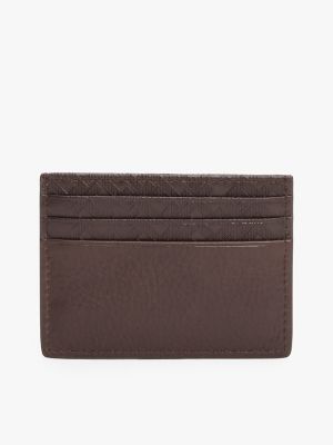 Pebbled Leather Monogram Card Holder, Coffee Bean