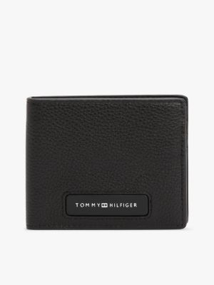 Pebbled Leather Monogram Card Wallet, Black