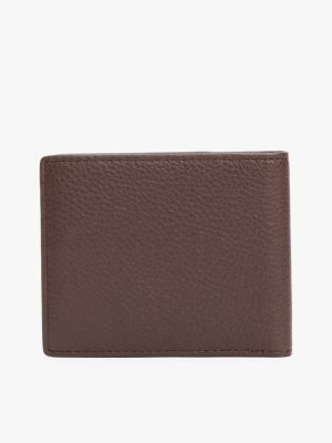 Pebbled Leather Monogram Card Wallet, Coffee Bean