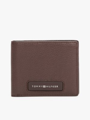 Pebbled Leather Monogram Card Wallet, Coffee Bean