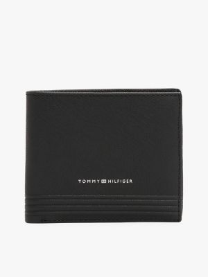 Pebbled Leather Bifold Coin & Card Wallet, Black