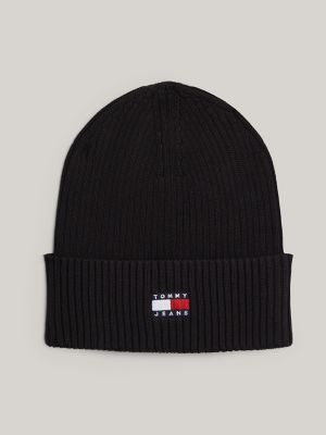 TJ Badge Organic-Cotton Beanie, Black
