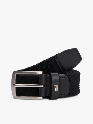 Ceinture extensible texturée à boucle carrée, noire