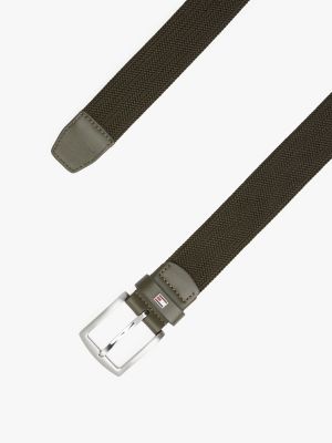 Square Buckle Textured Stretch Belt, Army Green