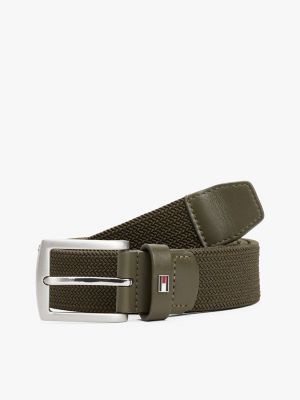 Square Buckle Textured Stretch Belt, Army Green