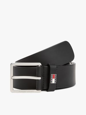 Ceinture en cuir à boucle carrée Tommy Jeans, noir