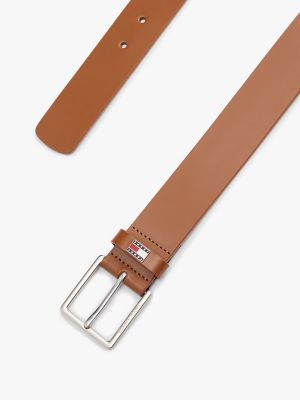 Tommy Jeans Square Buckle Leather Belt, Cognac