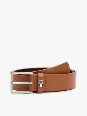 Tommy Jeans Square Buckle Leather Belt, Cognac