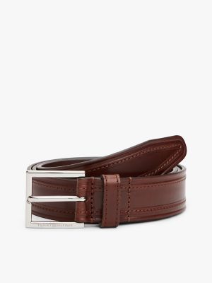 Stitched Leather Belt, Coffee Bean