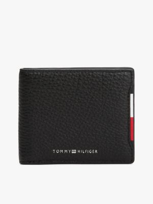 Pebbled Leather Mini Card Wallet, Black